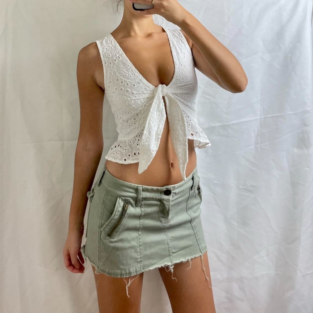 White Eyelet Tie-Front Top